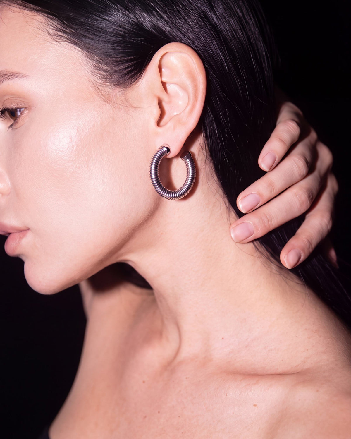 Ribbed Coil Hoop Earrings - Silver