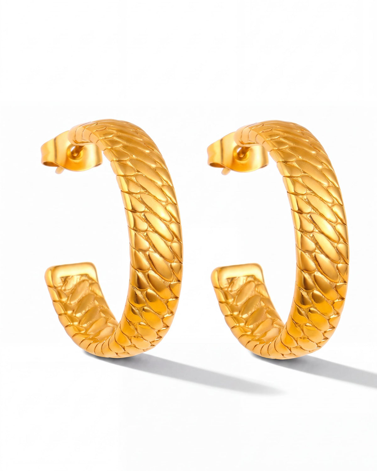 Serpent Scale Hoop Earrings - Gold