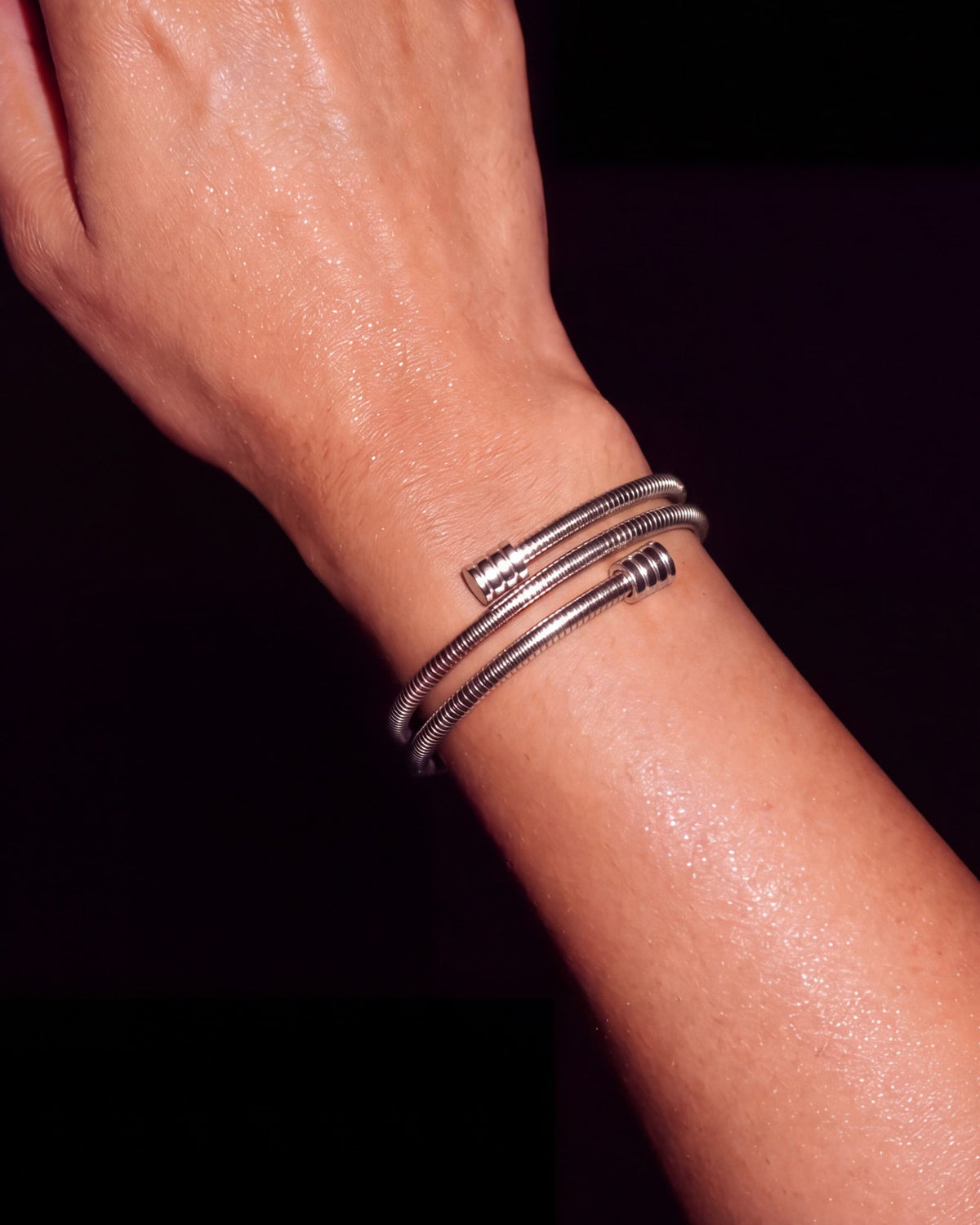 Ribbed Coil Wrap Bracelet, Stainless Steel