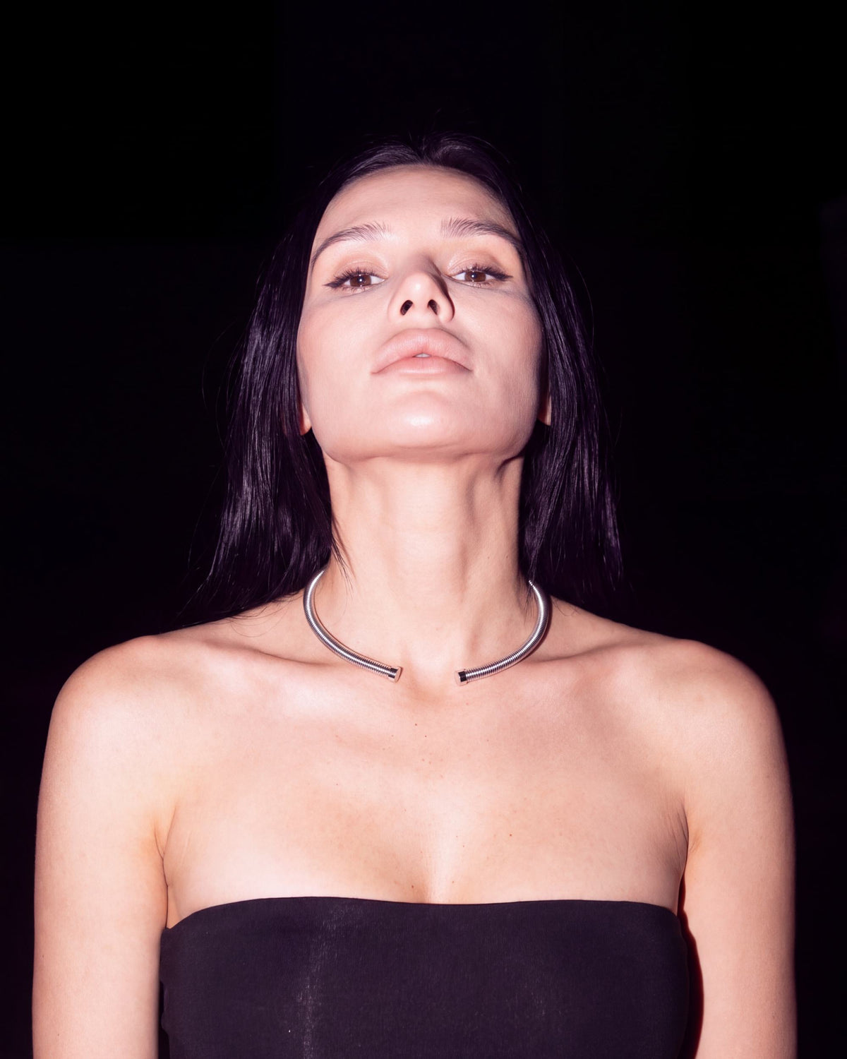 Ribbed Coil Collar Necklace - Silver