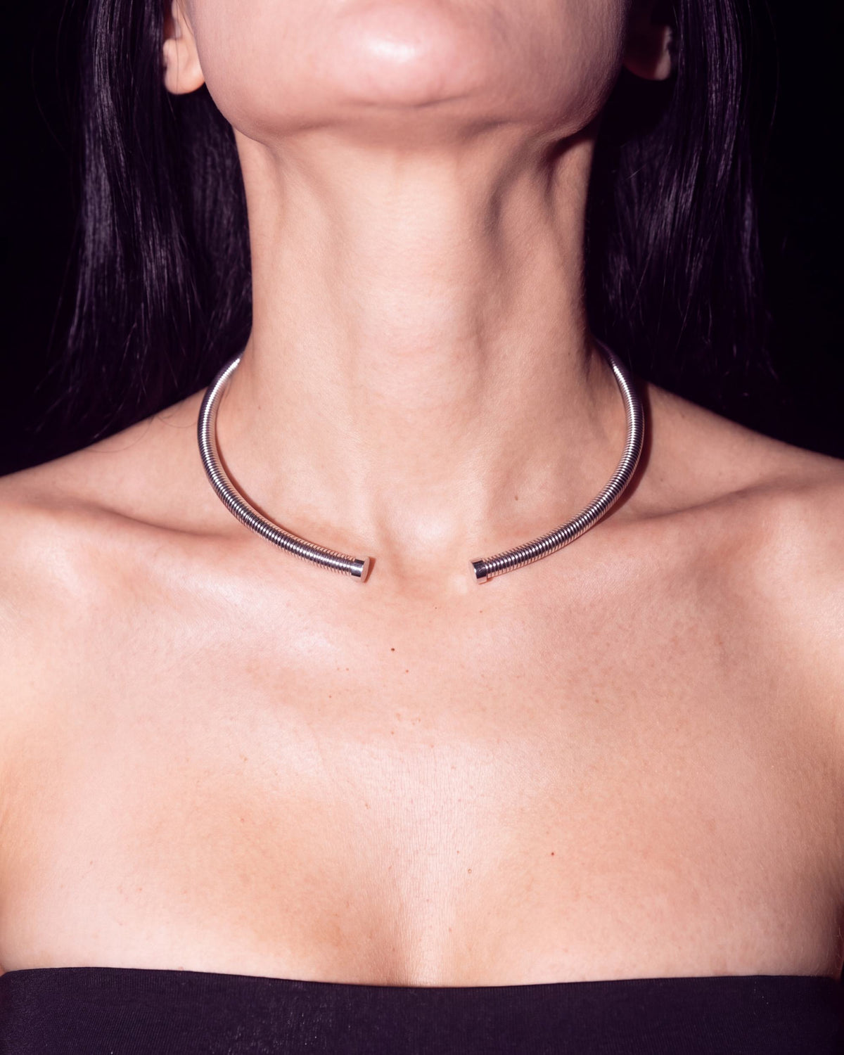 Ribbed Coil Collar Necklace - Silver