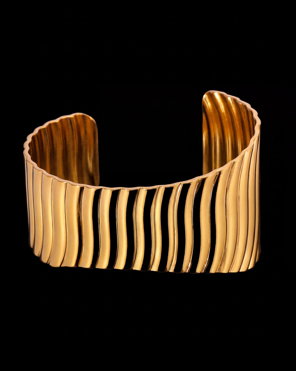 Rippled Wide Cuff Bracelet - Gold