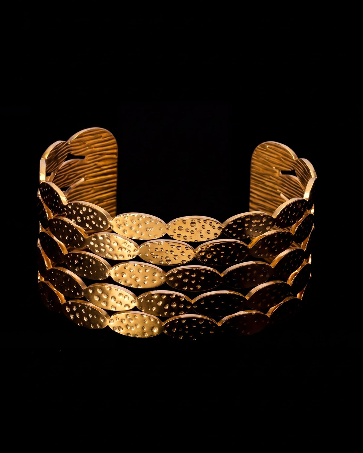 Stacked Leaf Wide Cuff Bracelet - Gold