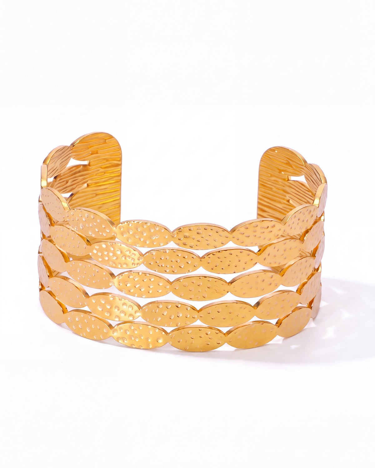 Stacked Leaf Wide Cuff Bracelet - Gold