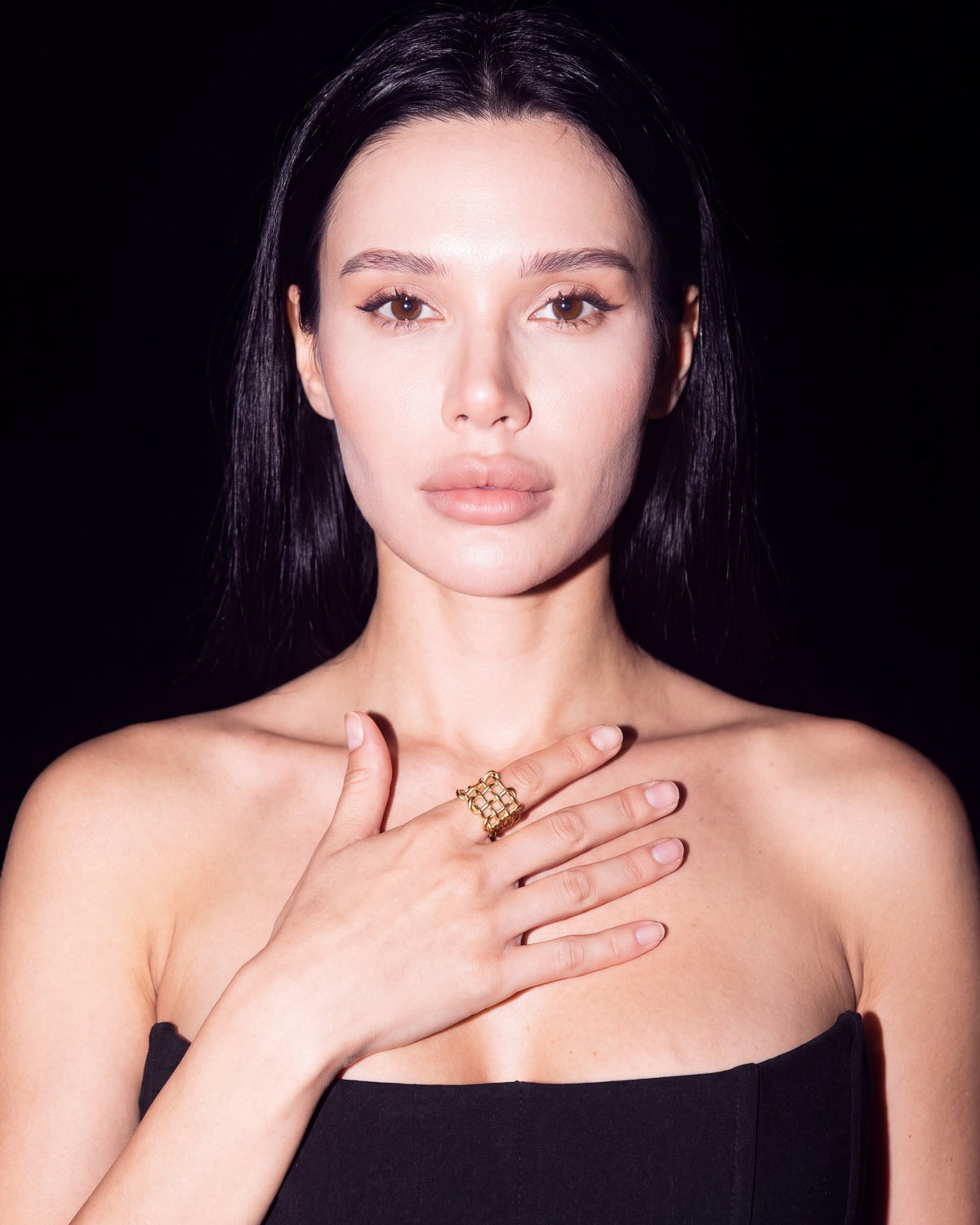 Woven Mesh Statement Ring - Gold