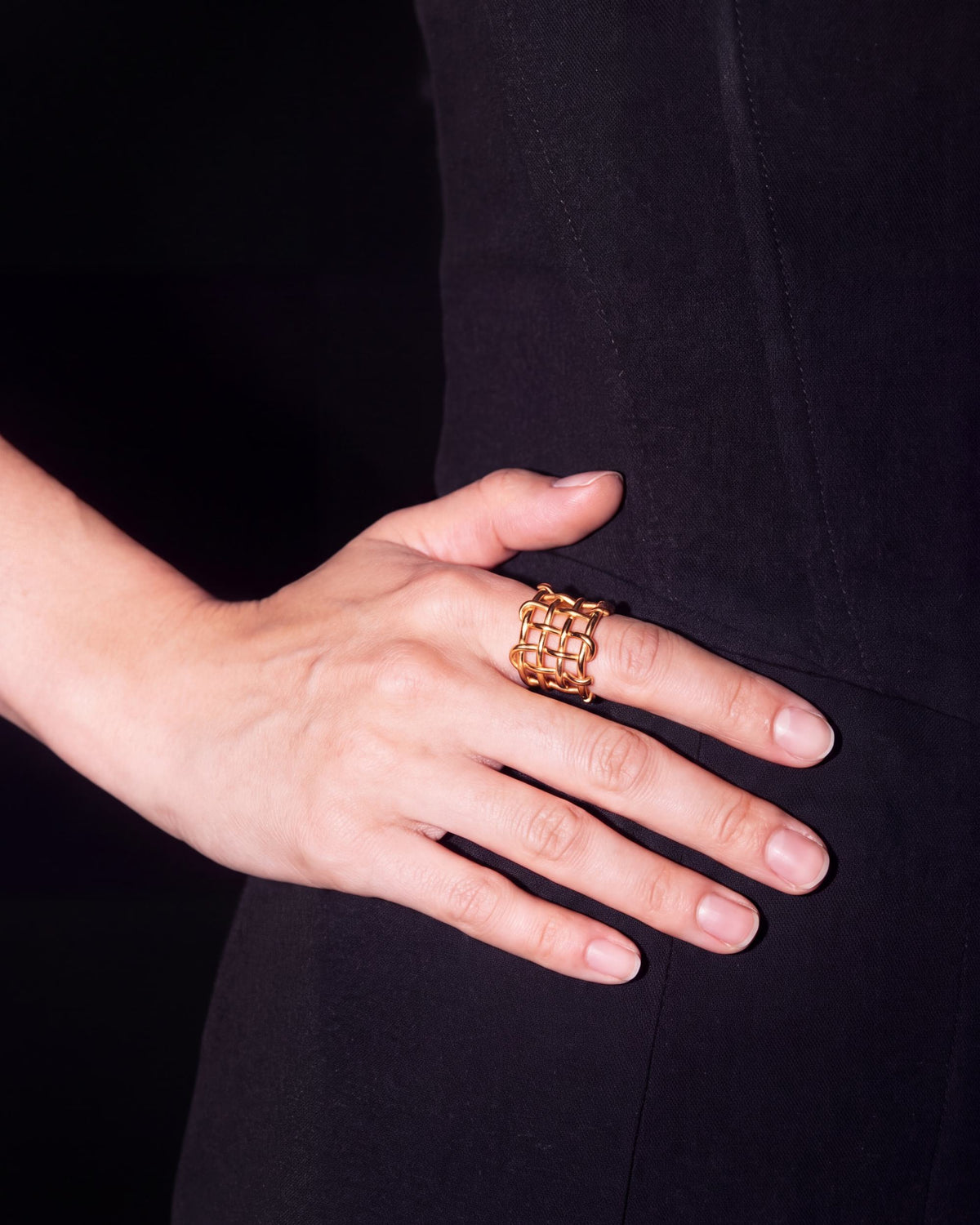 Woven Mesh Statement Ring - Gold