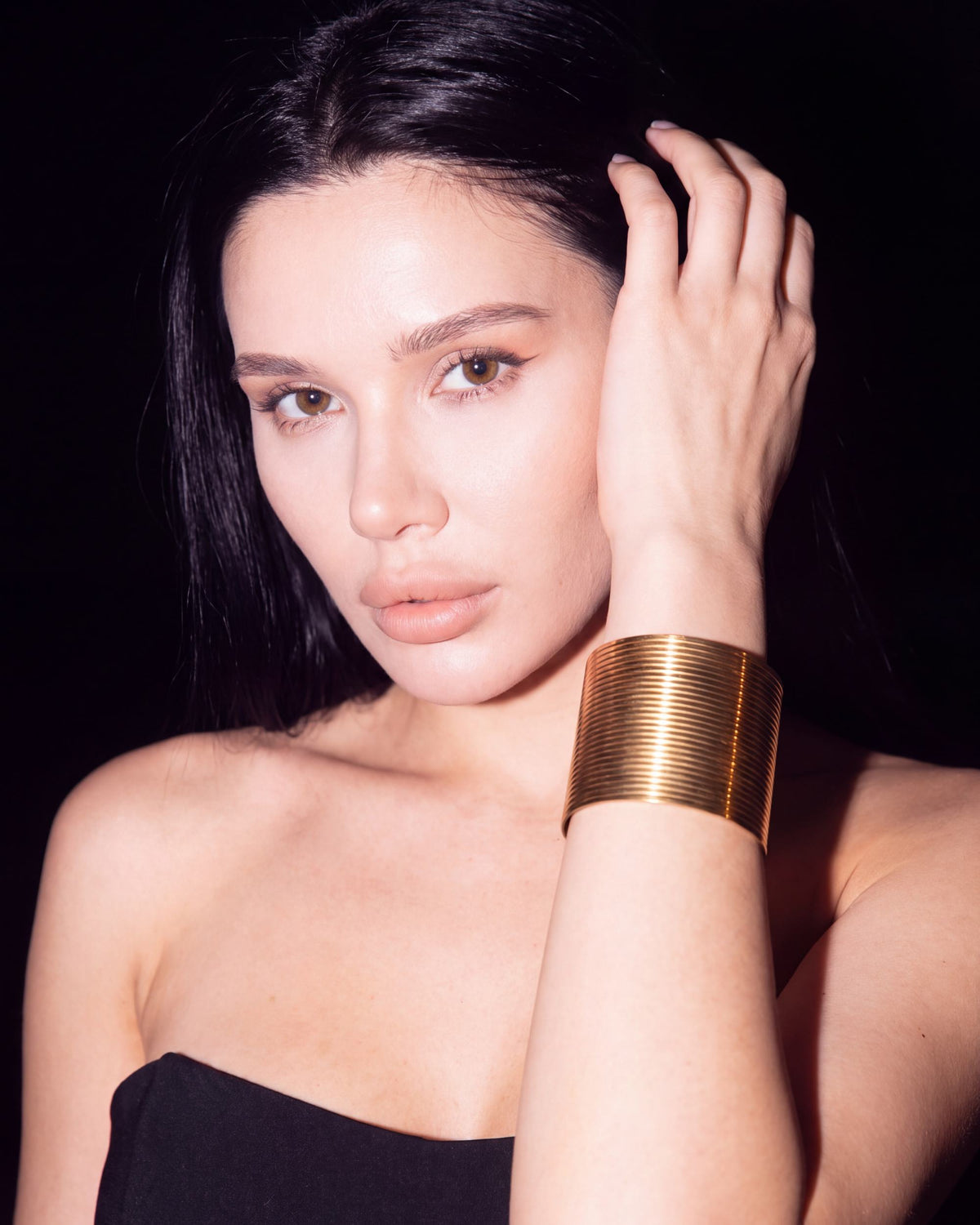 Fine Groove Wide Cuff Bracelet - Gold