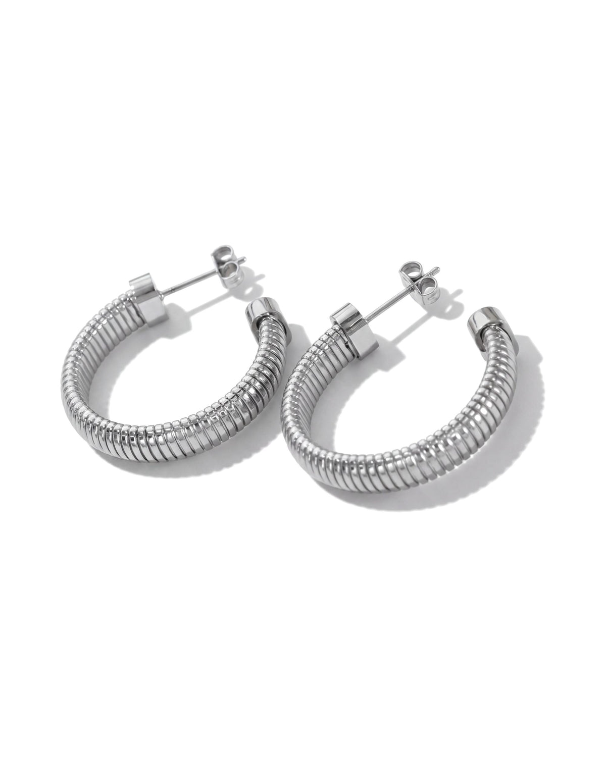 Ribbed Coil Hoop Earrings - Silver