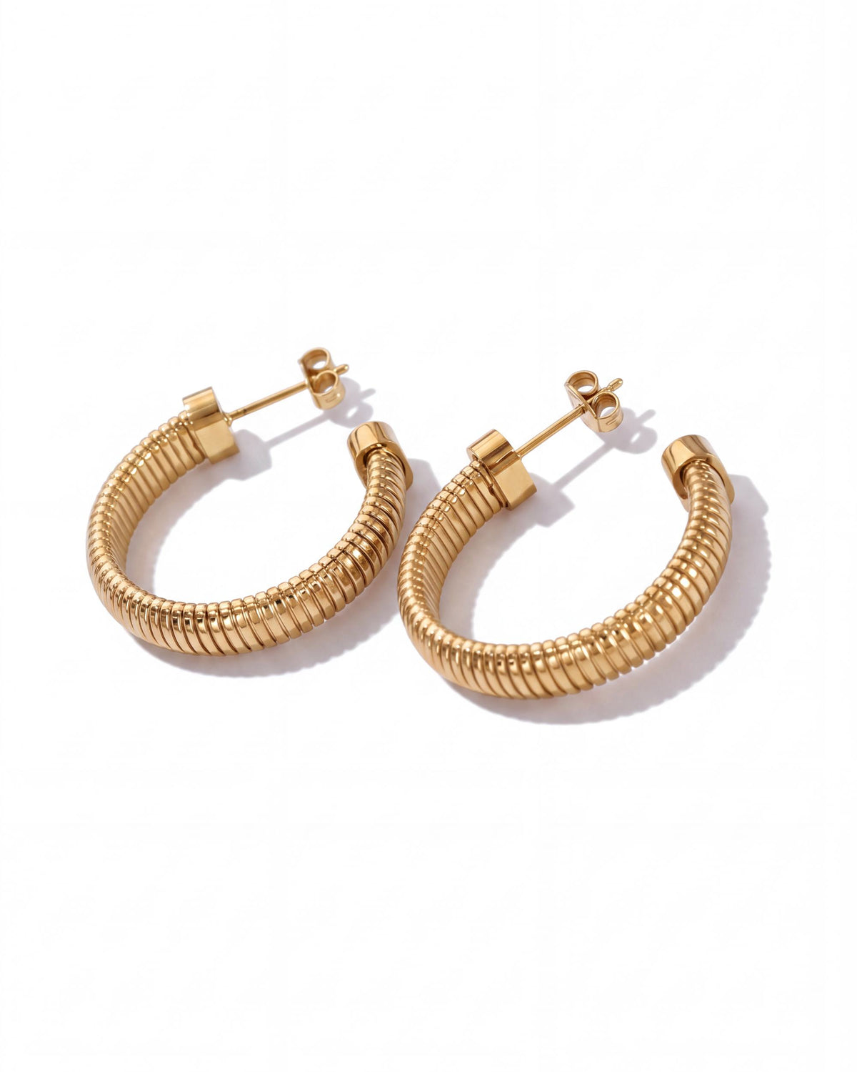 Ribbed Coil Hoop Earrings - Gold