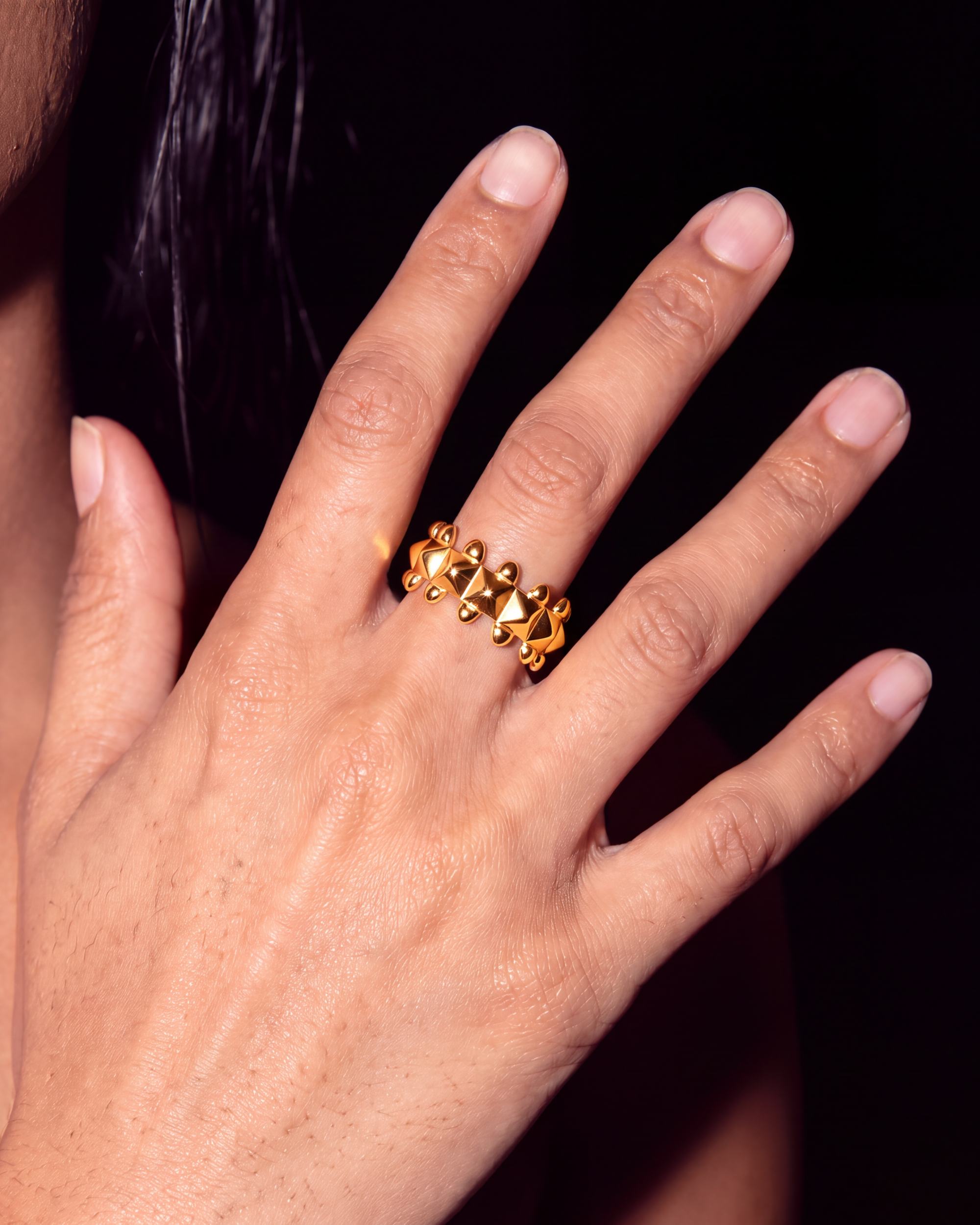 Faceted Rivet Ring - Gold