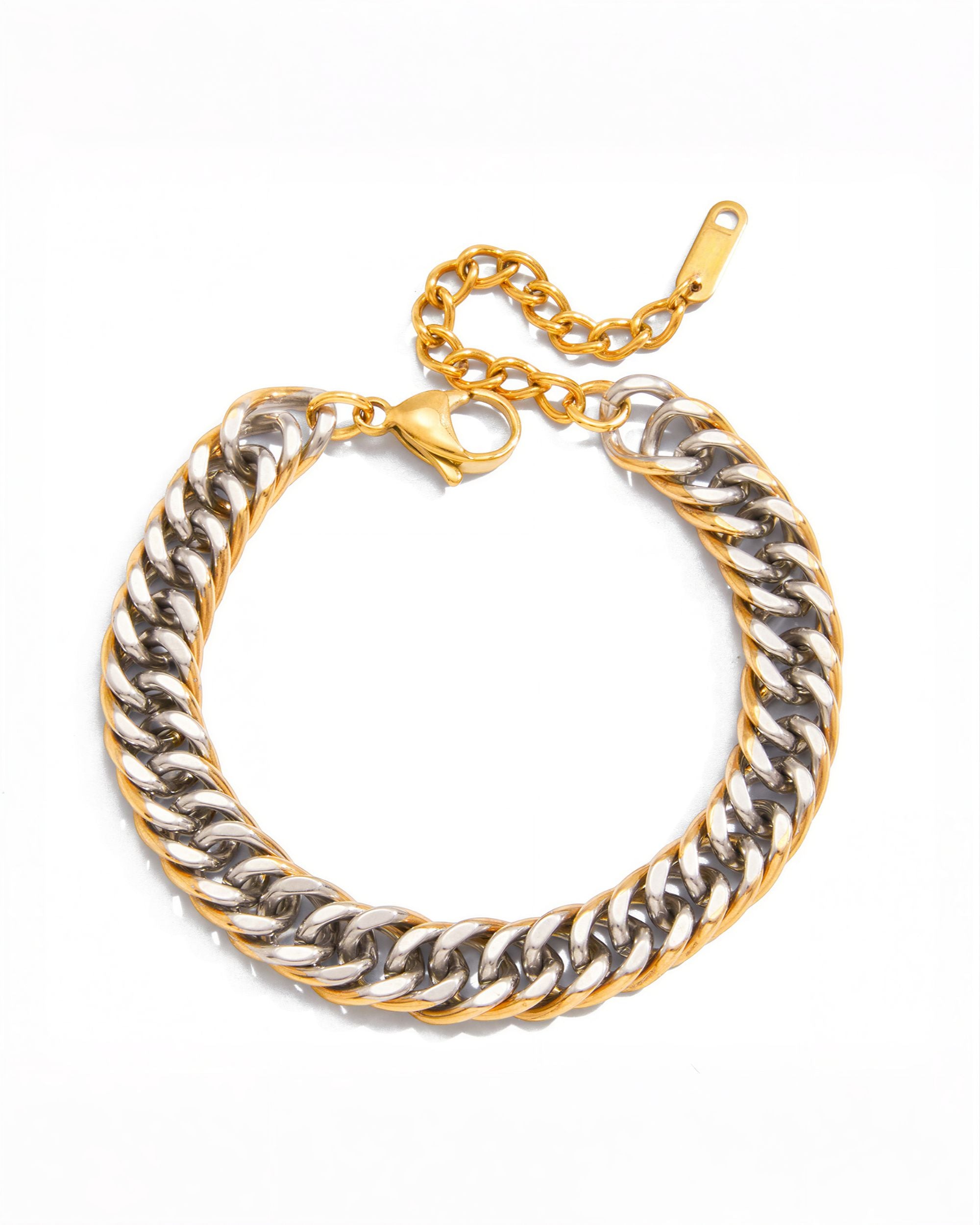 Dual Tone Curb Chain Bracelet, Gold and Silver