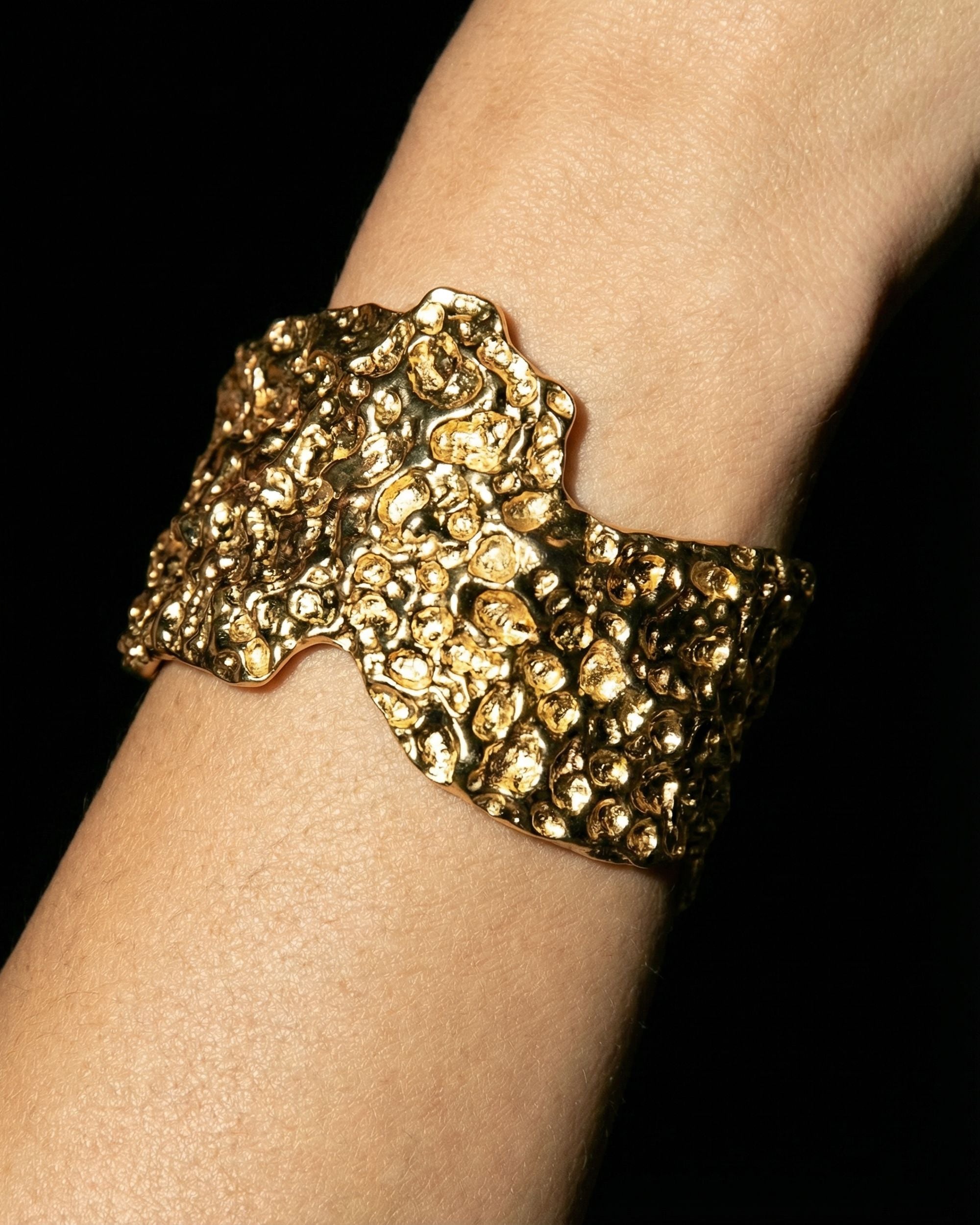 Molten Gold Wide Cuff Bracelet, Architectural Jewelry