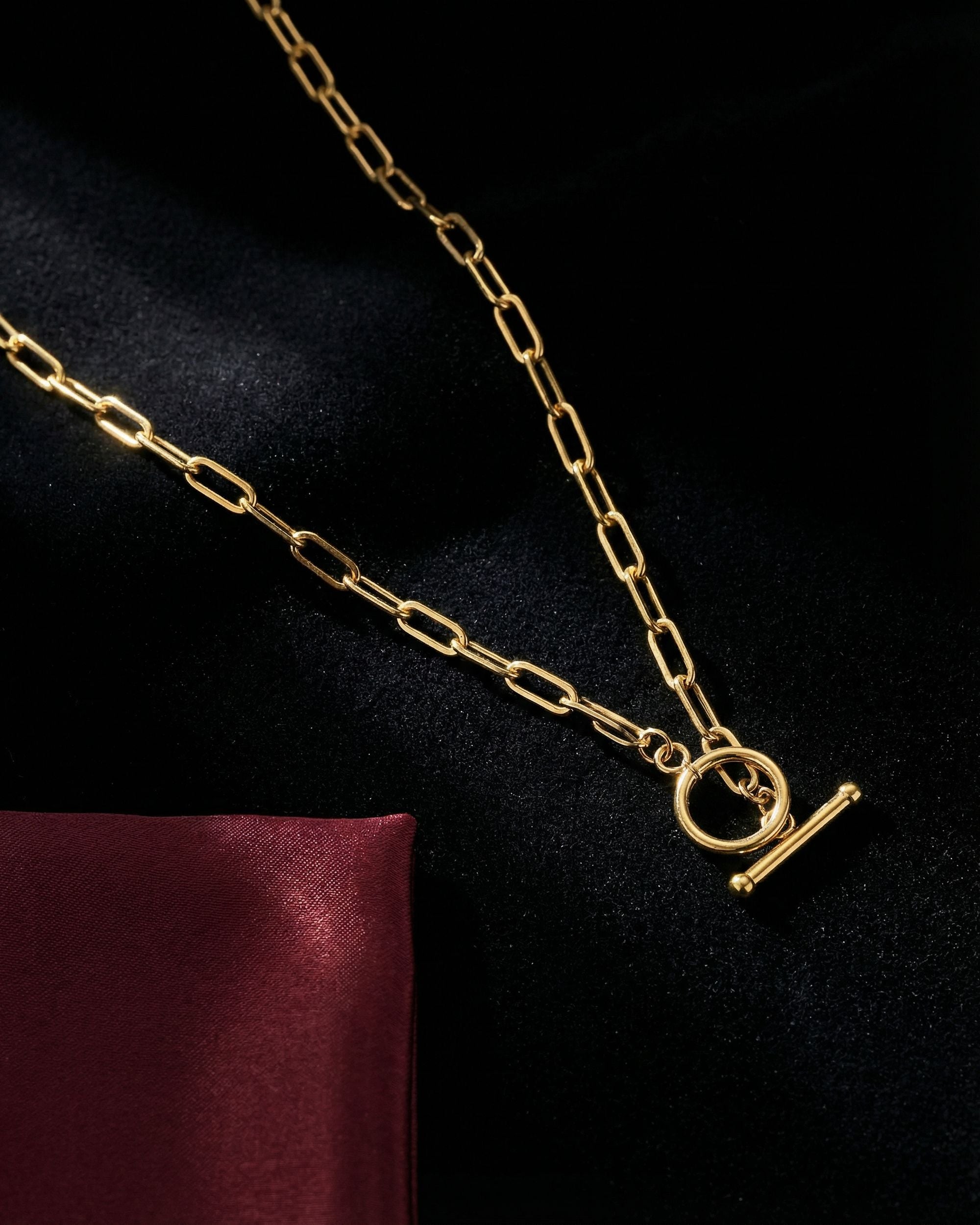 Paperclip Toggle Chain Necklace, Gold Jewelry