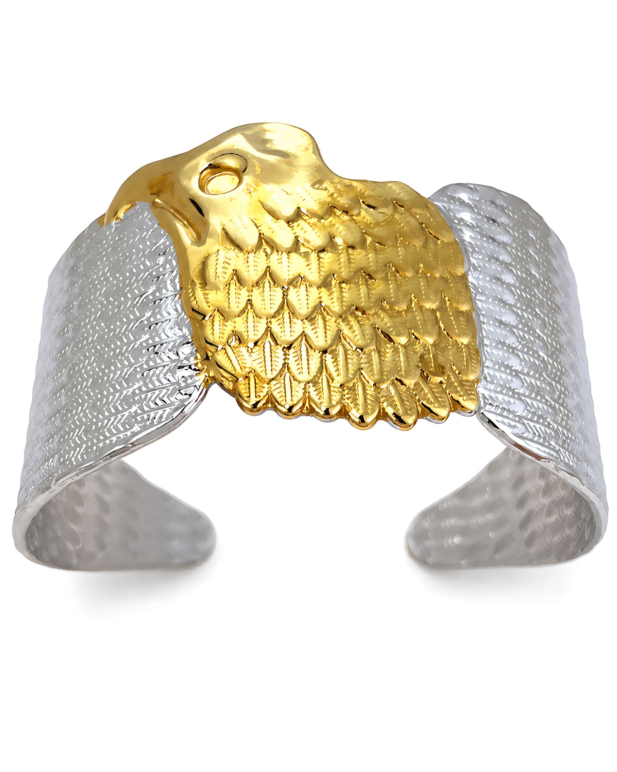 Plumed Falcon Cuff Bracelet, Gold and Silver