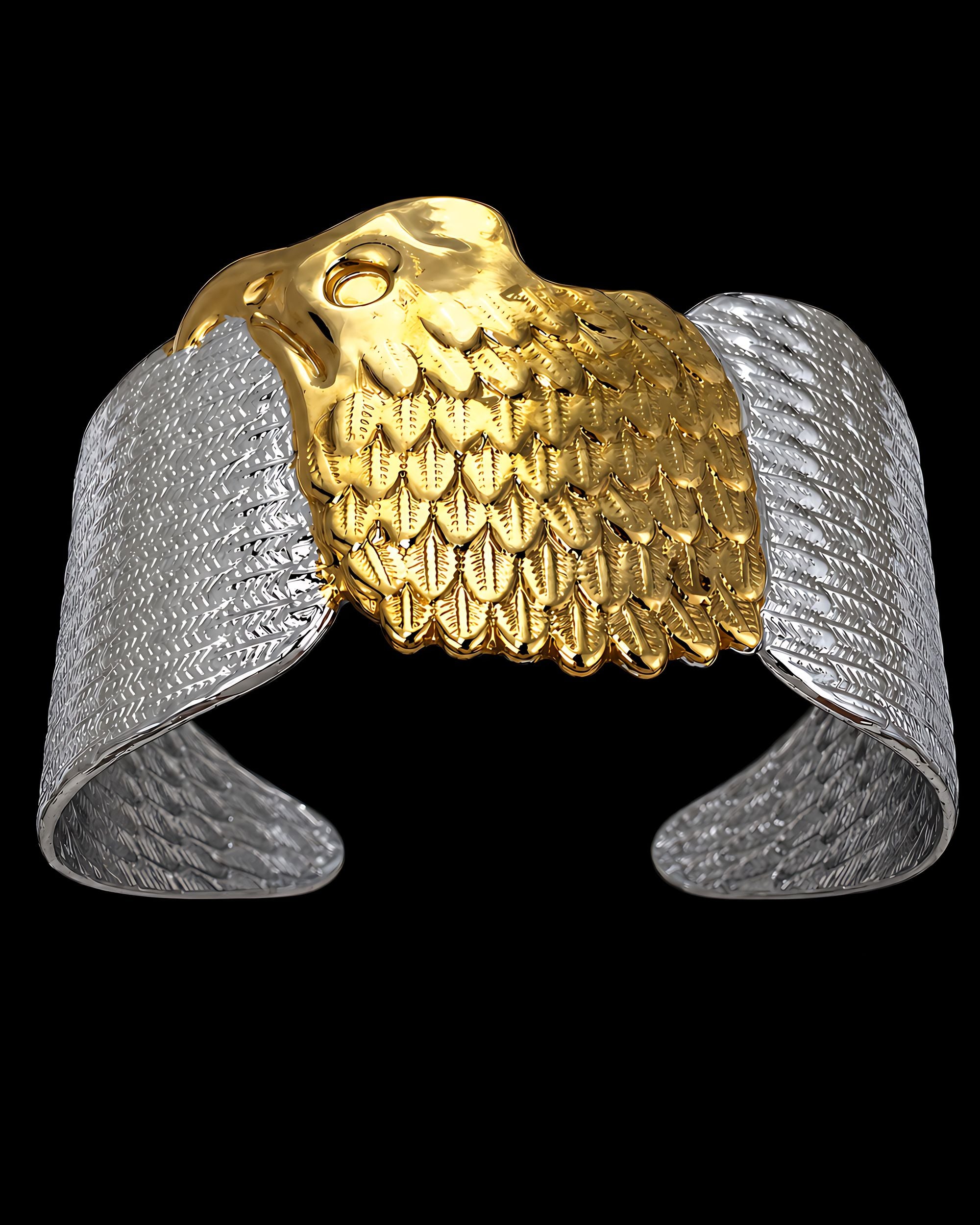 Plumed Falcon Cuff Bracelet, Mixed Metal Jewelry