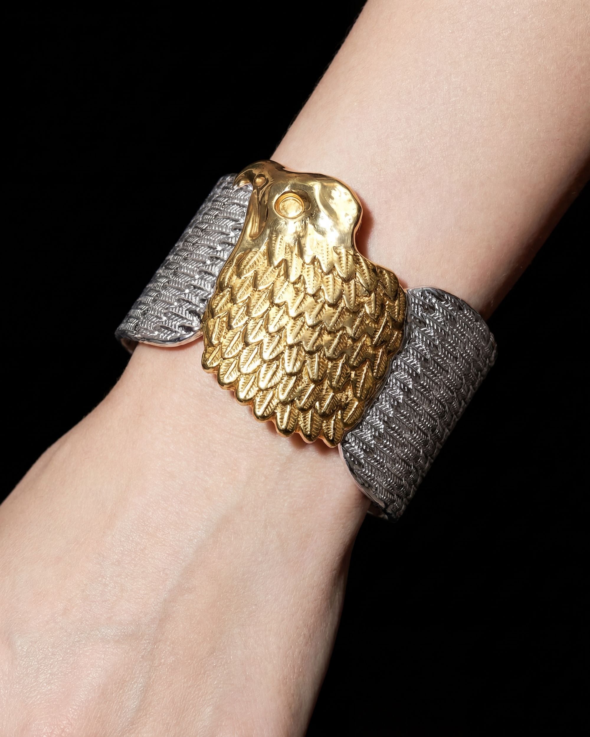 Plumed Falcon Cuff Bracelet, Architectural Jewelry