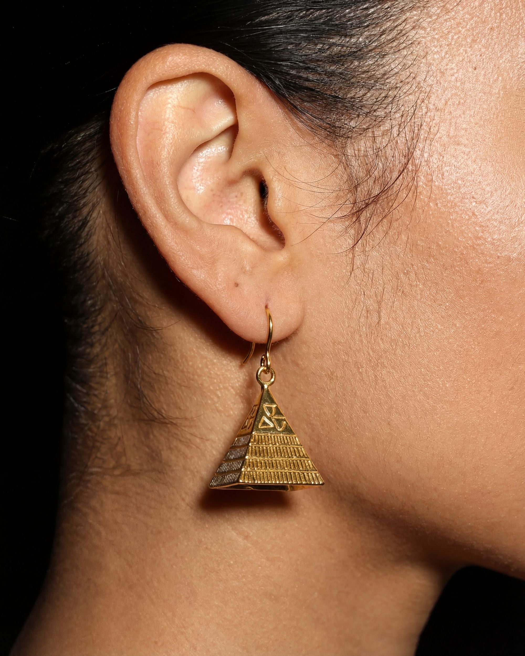 Pyramid Drop Earrings - Gold