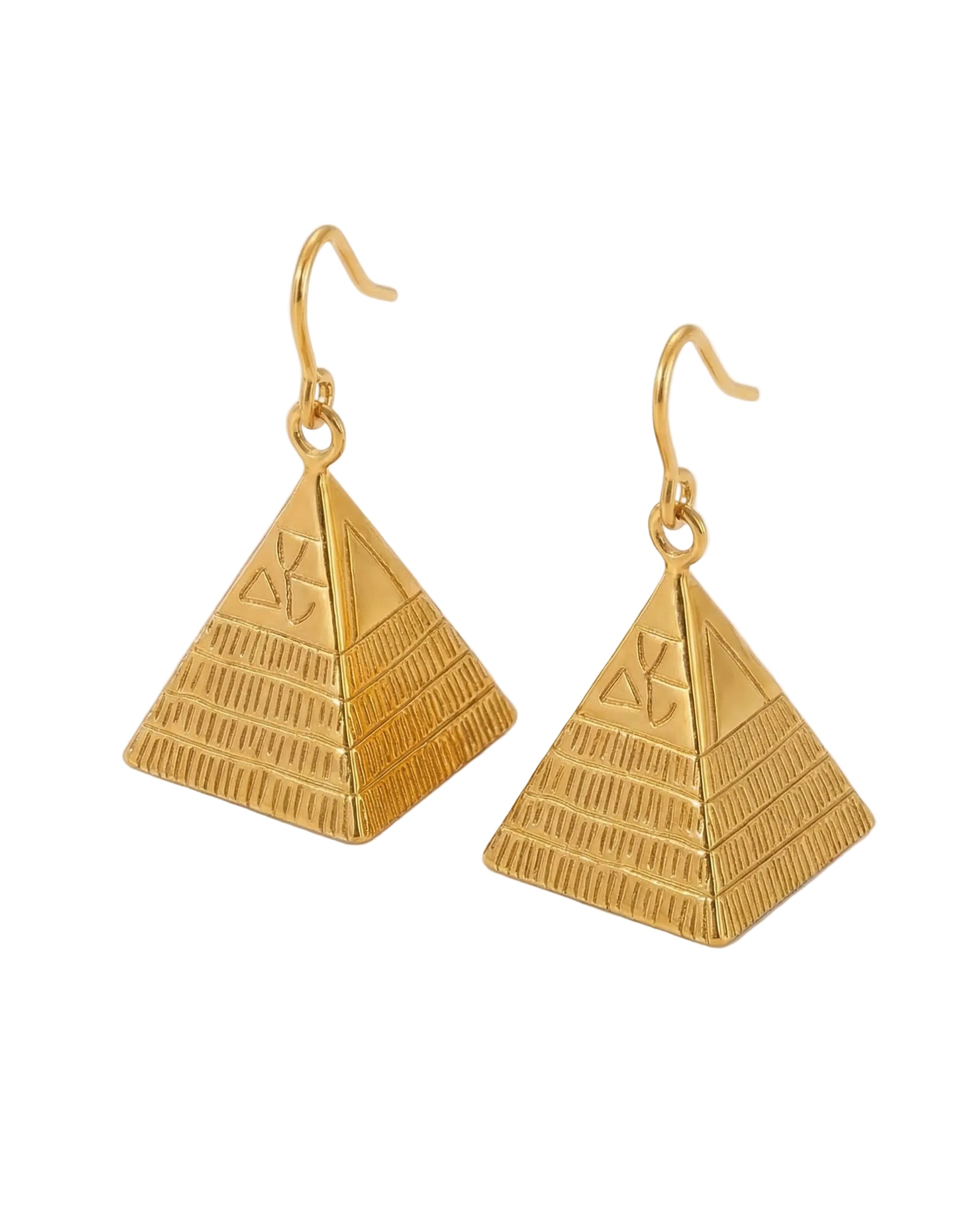 Pyramid Drop Earrings - Gold