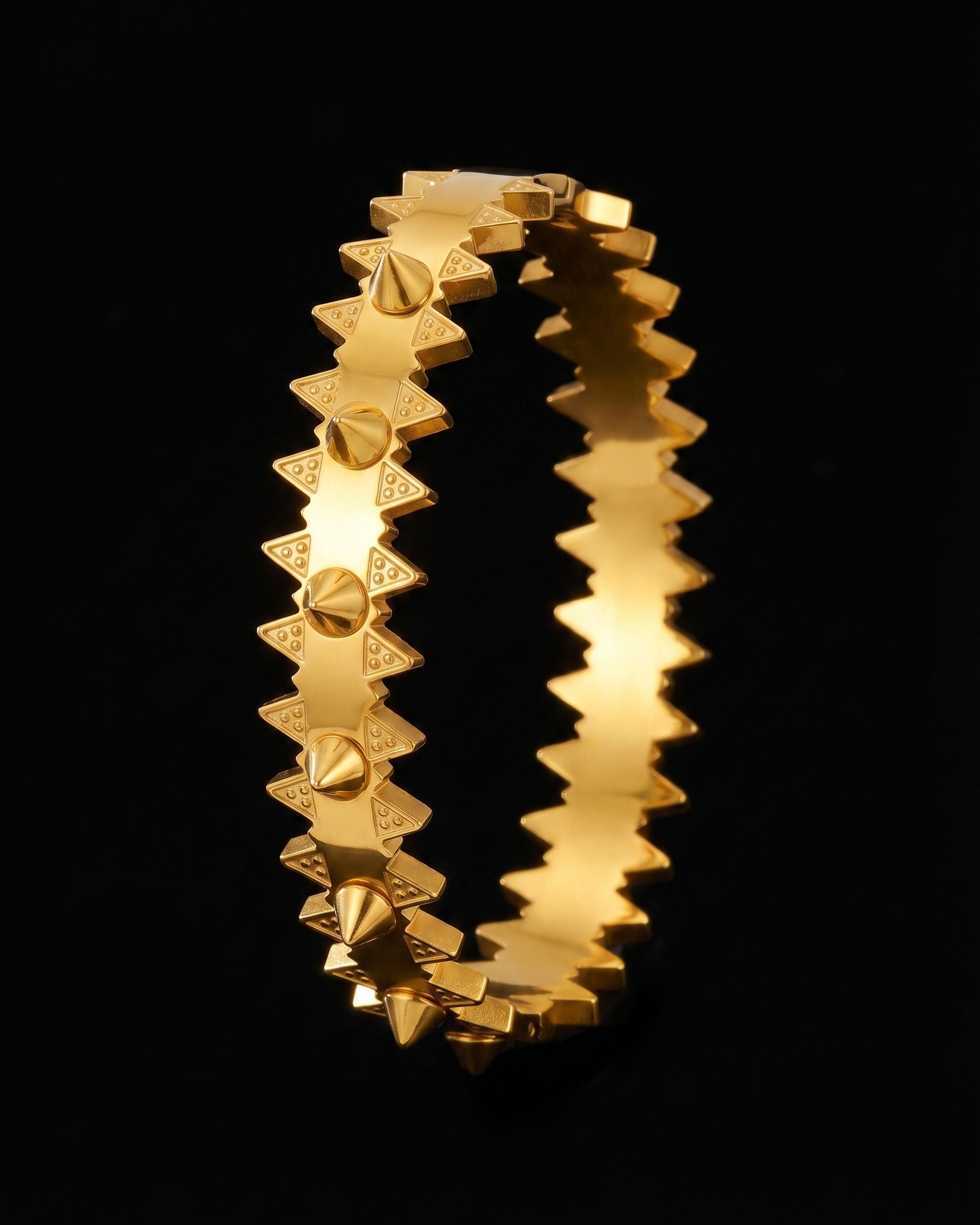 Sawtooth Spike Bangle, Gold Bracelet