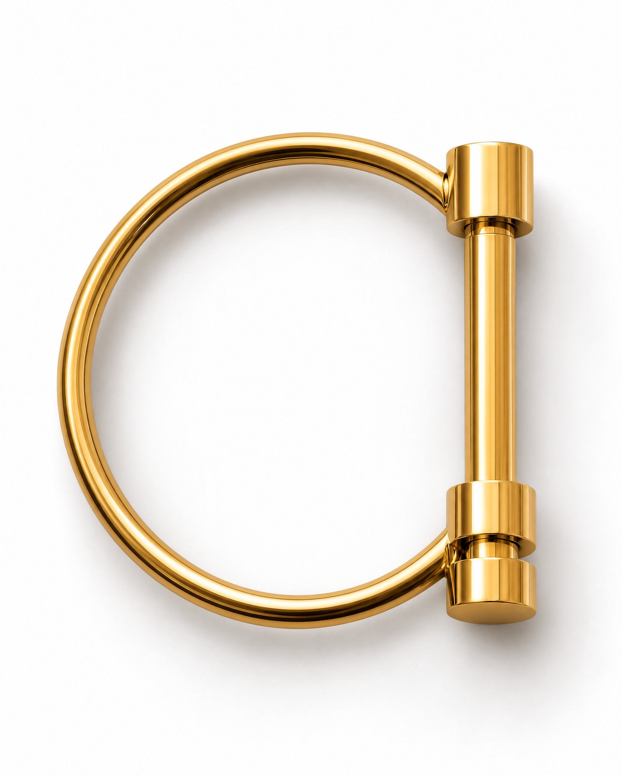 A polished gold metal O-ring handle with a cylindrical bar and two end collars, shown on a clean white background.