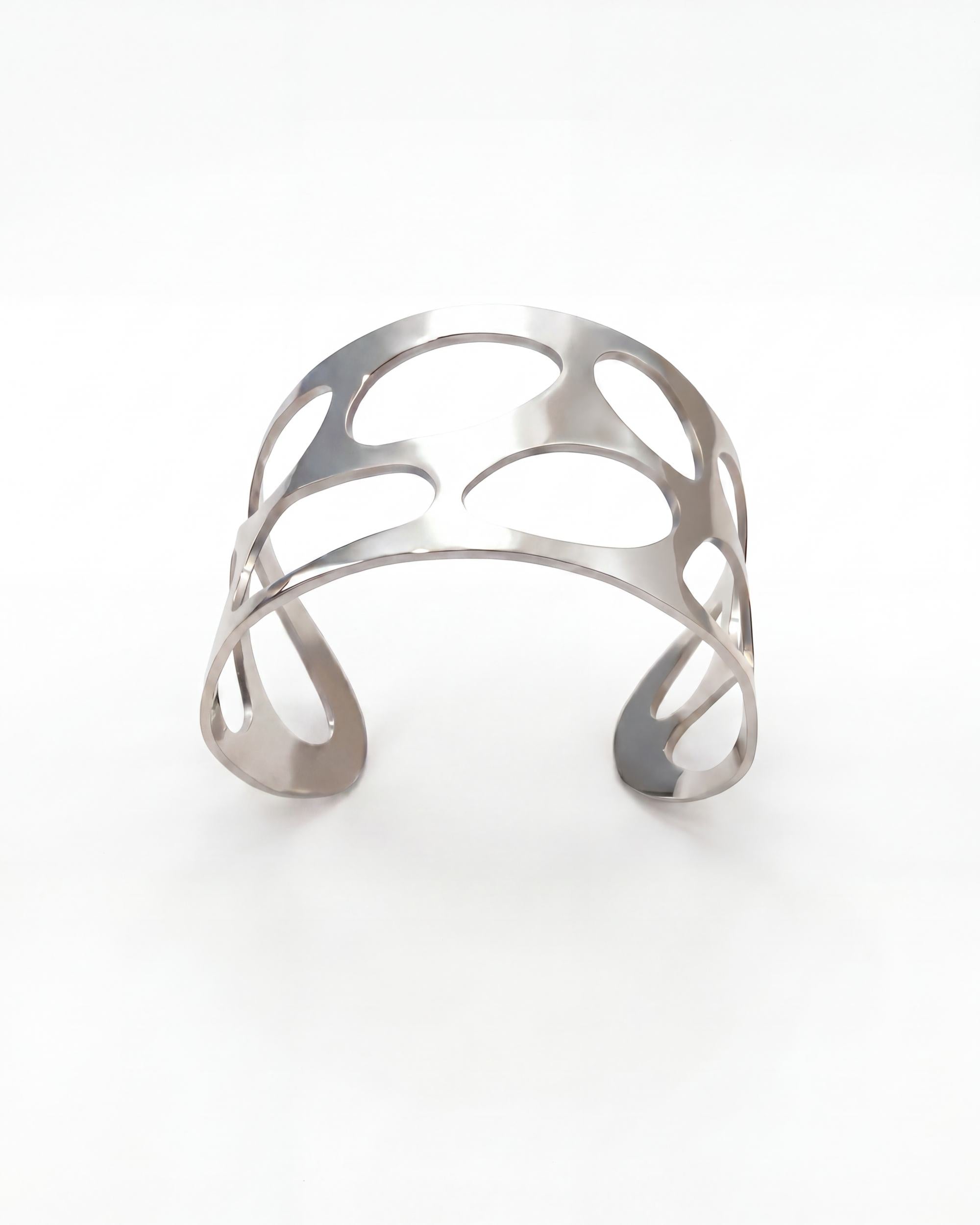 Open Cell Wide Cuff Bracelet - Silver