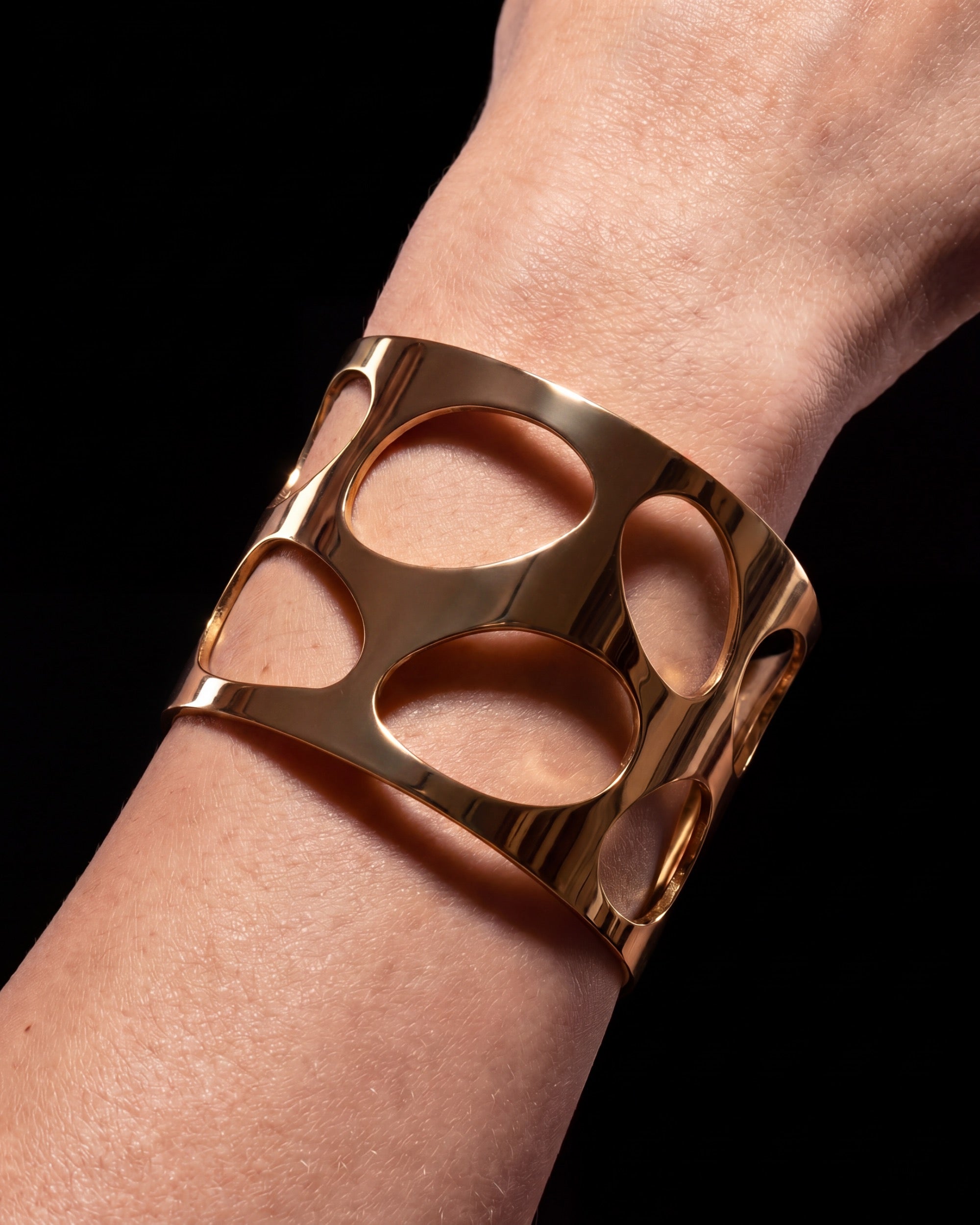 Open Cell Wide Cuff Bracelet - Gold