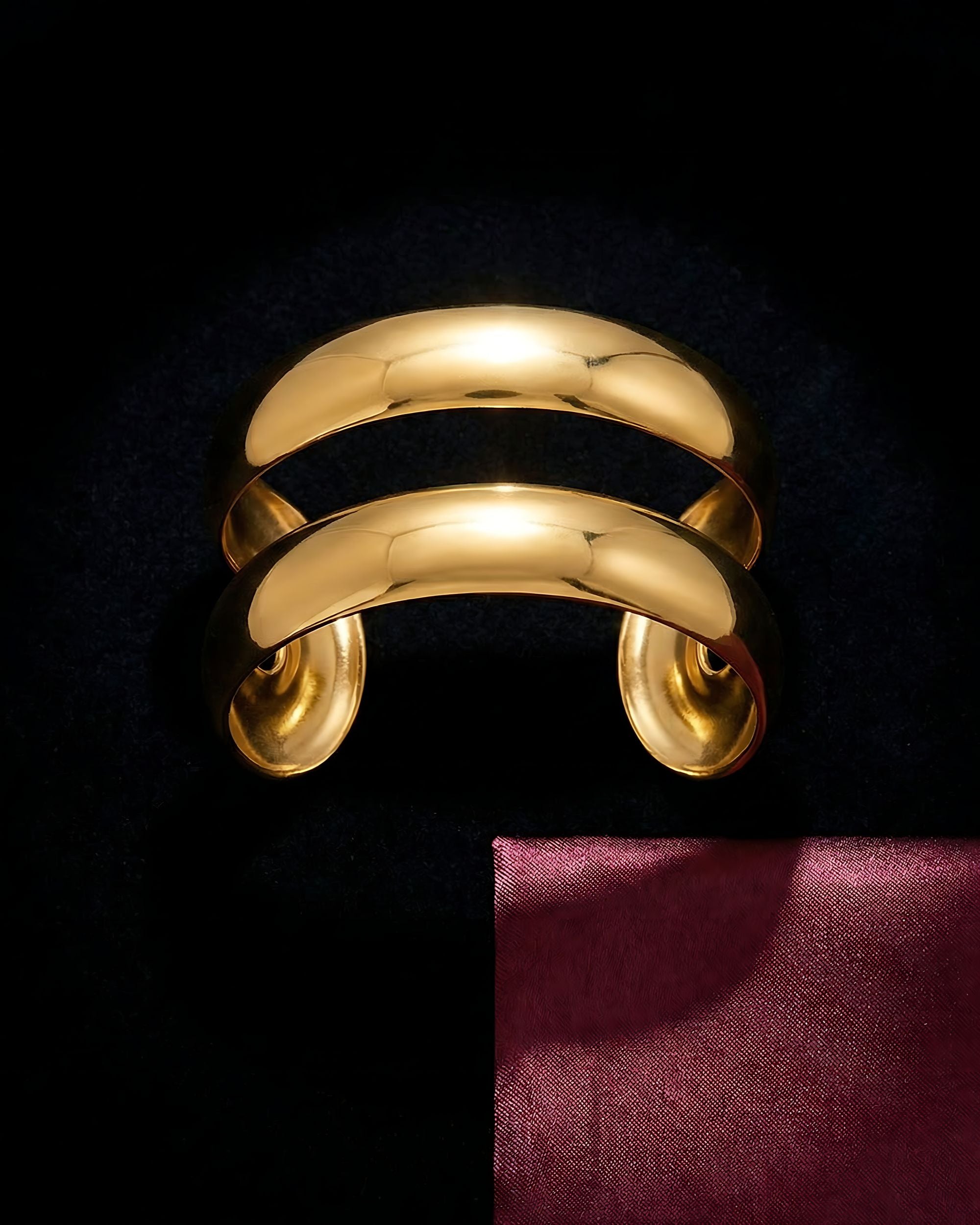 Split Dome Double Cuff Bracelet, Gold Jewelry