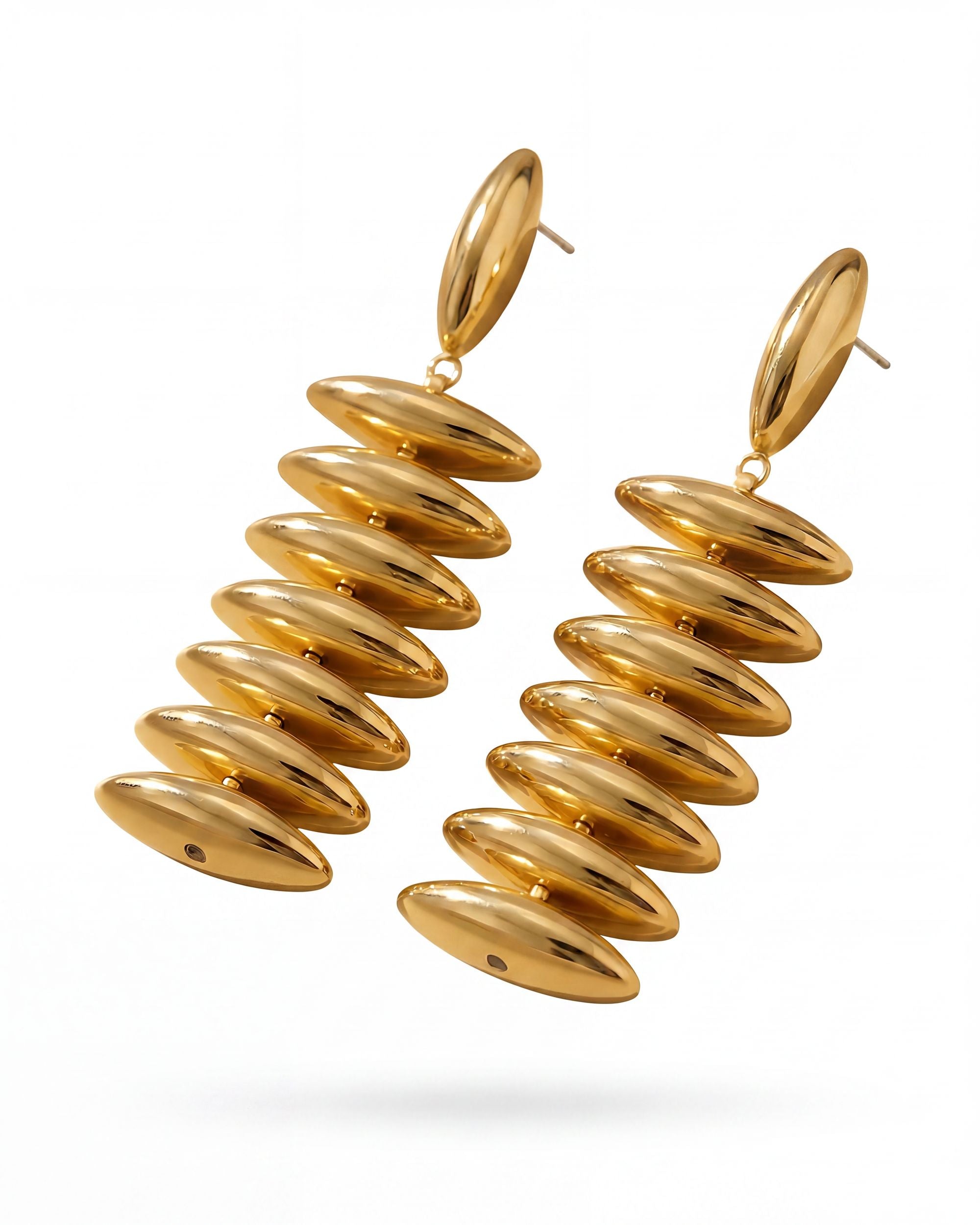 Stacked Oval Disc Drop Earrings - Gold