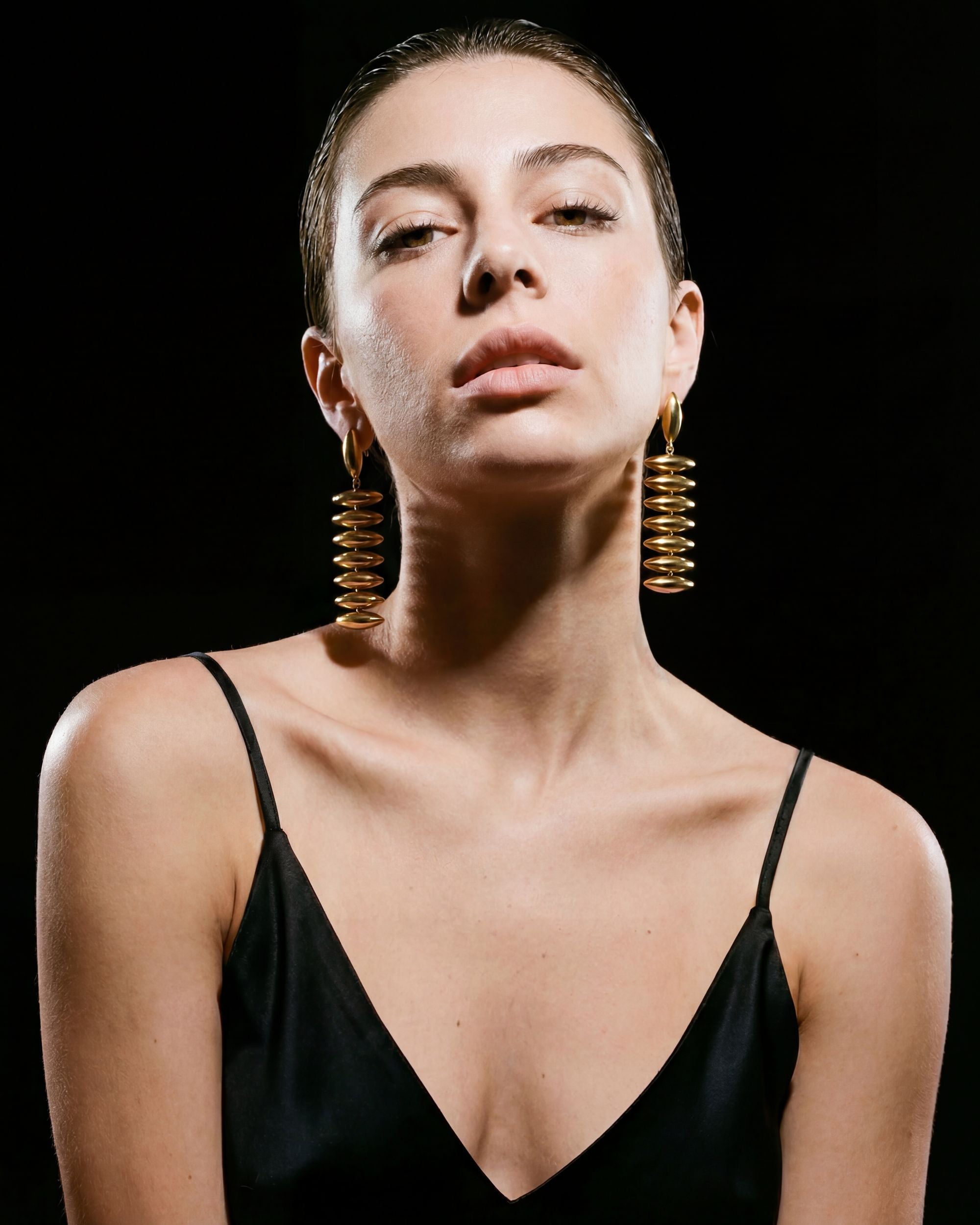 Stacked Oval Disc Drop Earrings - Gold