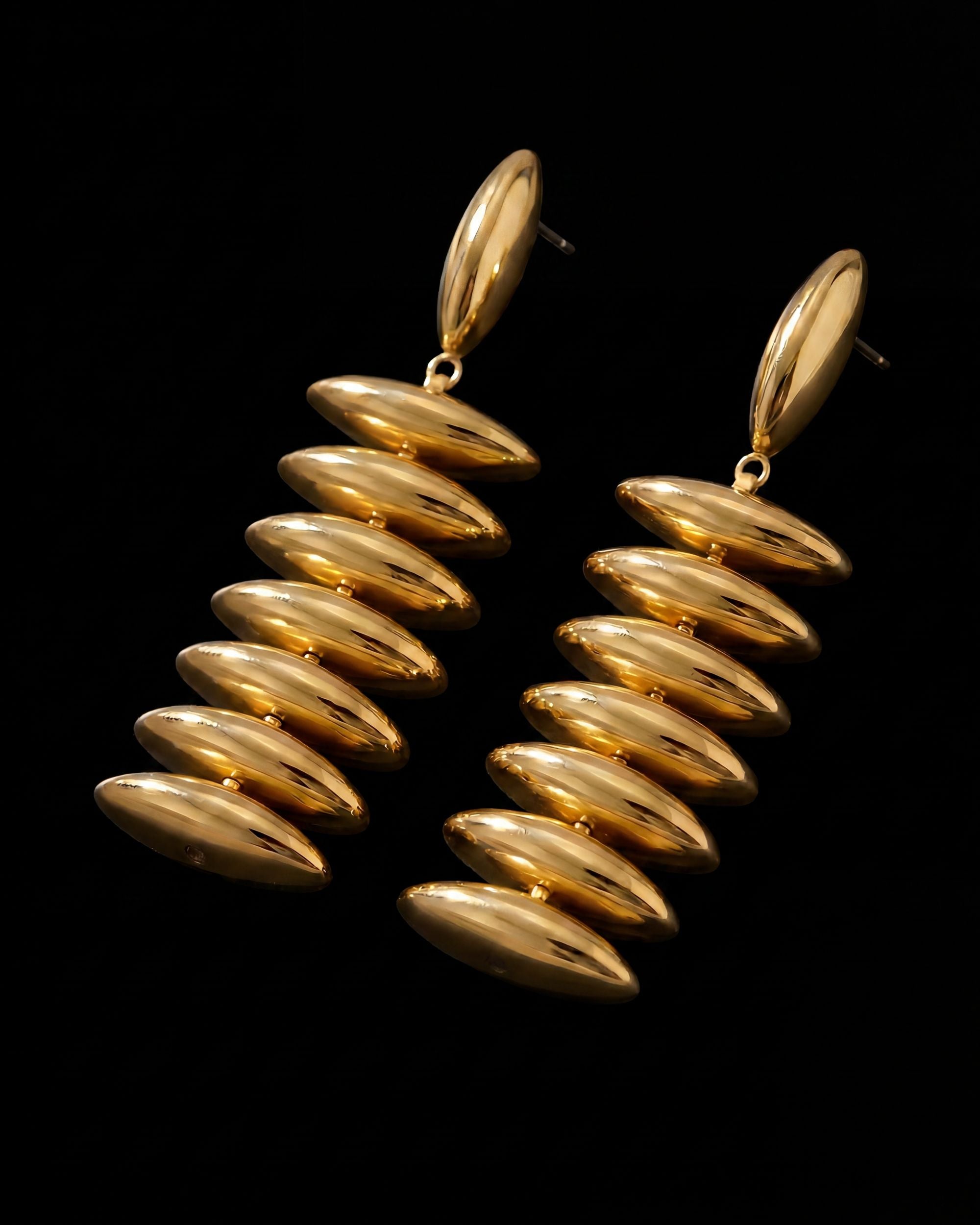 Stacked Oval Disc Drop Earrings - Gold