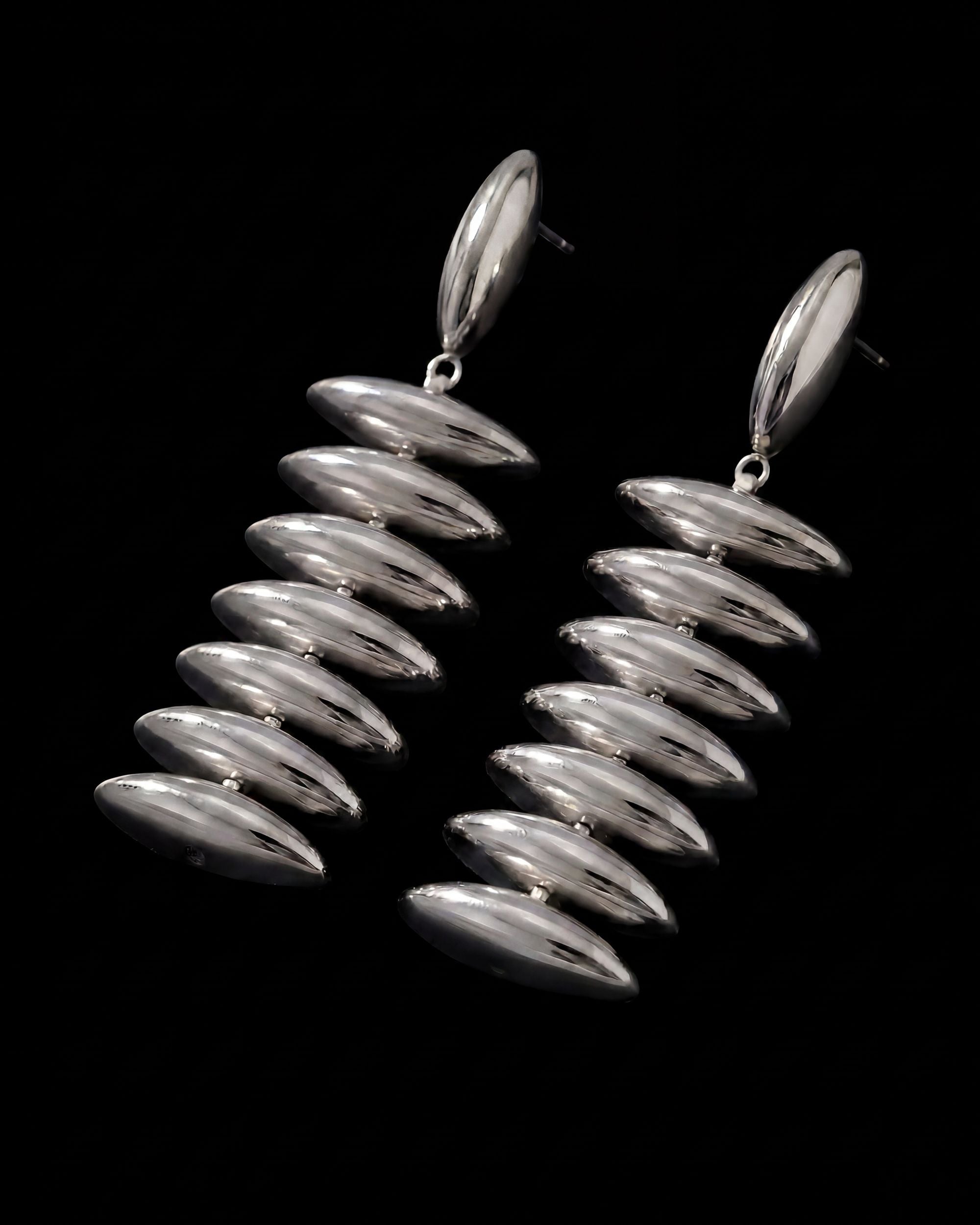 Stacked Oval Disc Drop Earrings - Silver