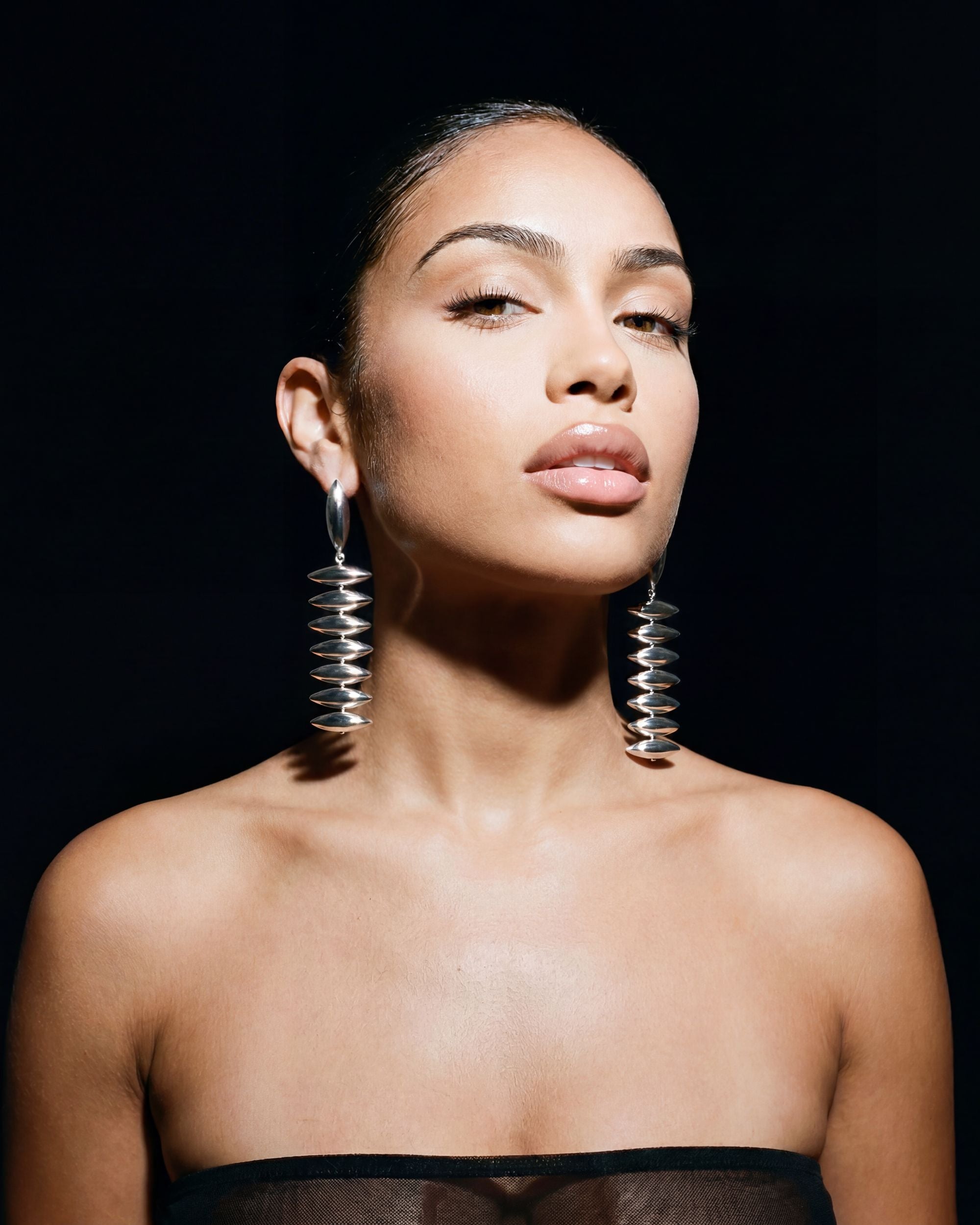 Stacked Oval Disc Drop Earrings - Silver