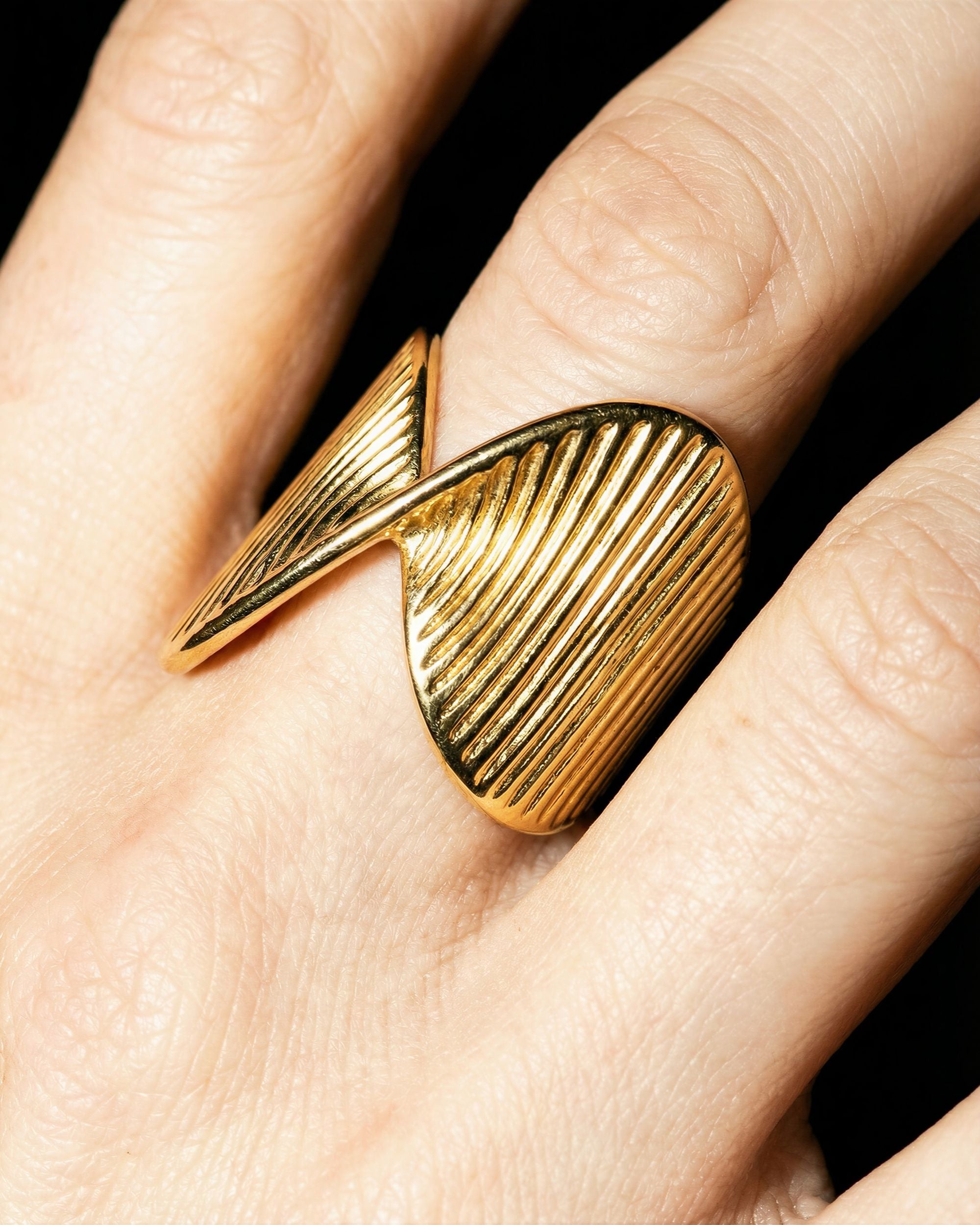 Twisted Diagonal Stripe Statement Ring, Stainless Steel