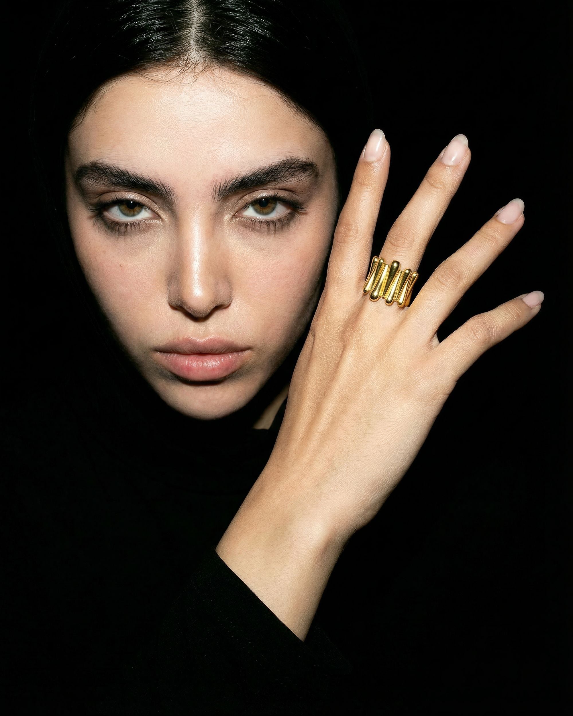 Vertical Droplet Crown Statement Ring, Stainless Steel