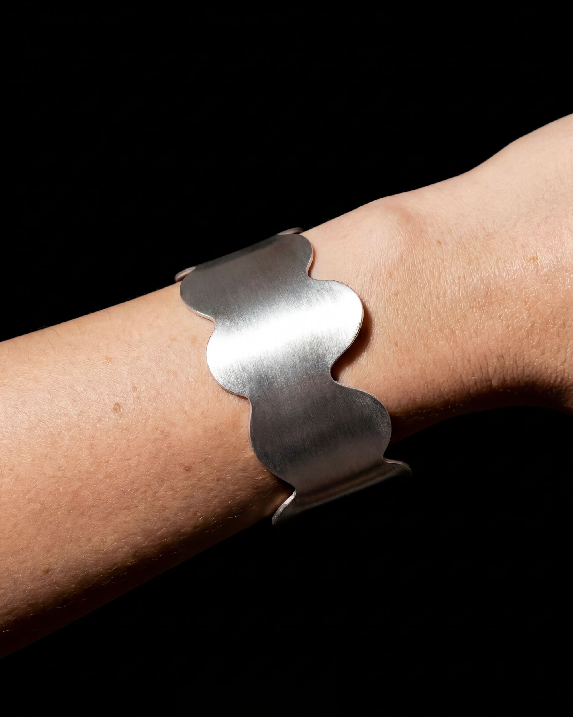 Wave Edge Wide Cuff Bracelet - Silver