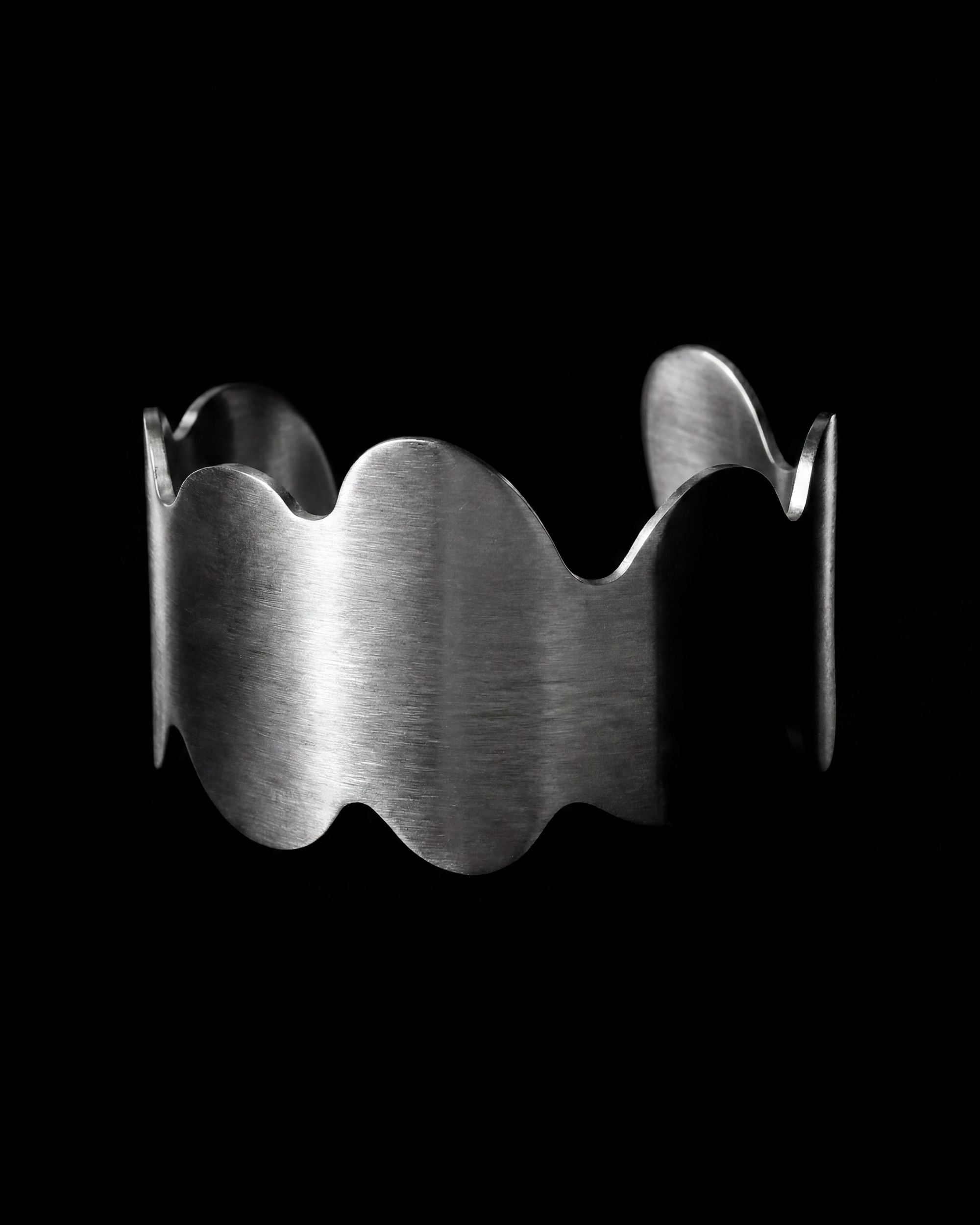 Wave Edge Wide Cuff Bracelet - Silver