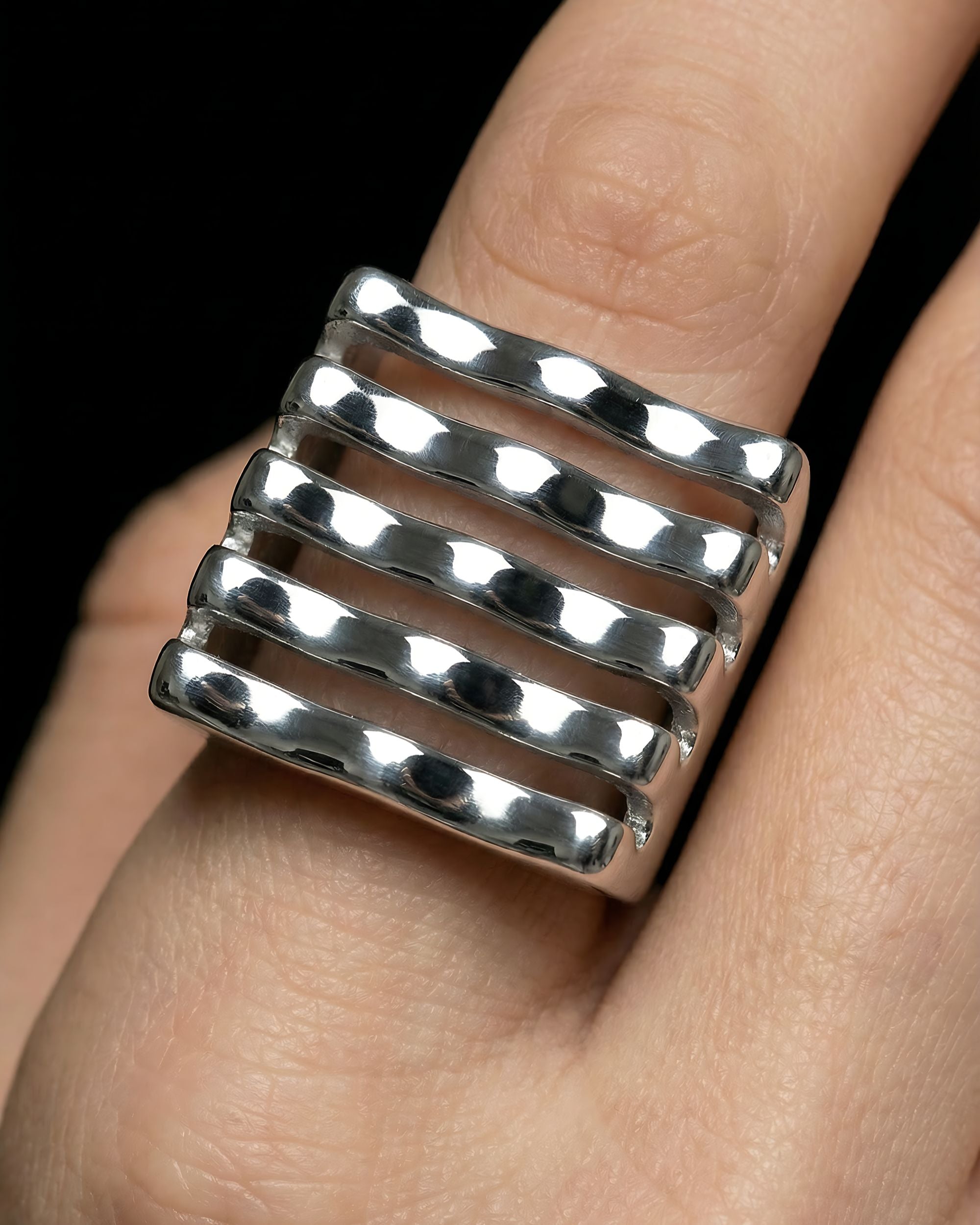 Wave Stack Statement Ring, Stainless Steel