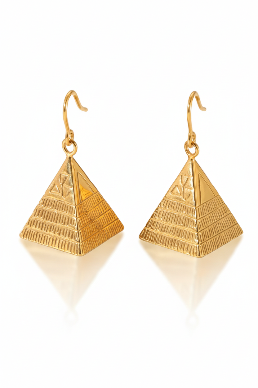 Pyramid Drop Earrings, Gold