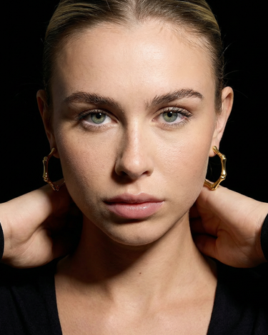 Bamboo Geometric Hoop Earrings, Stainless Steel